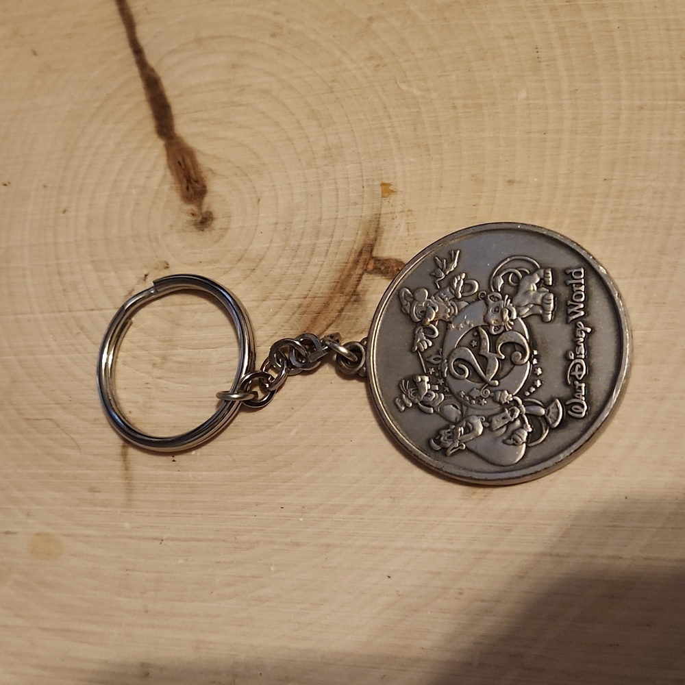 Walt Disney World 25 Years Silver Round Keychain